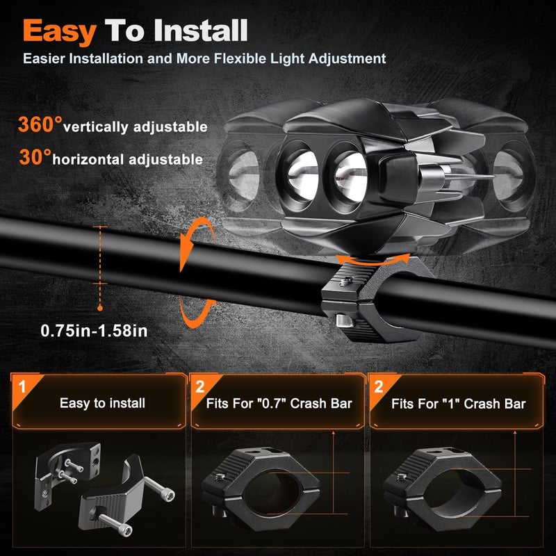 LEDMIRCY Motorcycle Driving Lights Kit, LED Luces Exploradoras Para Moto with Switch Wiring Harness Auxiliary Spot Light 6Modes White/Amber Strobe Offroad Fog Light with Memory Function IP68 Waterproof - Image 3